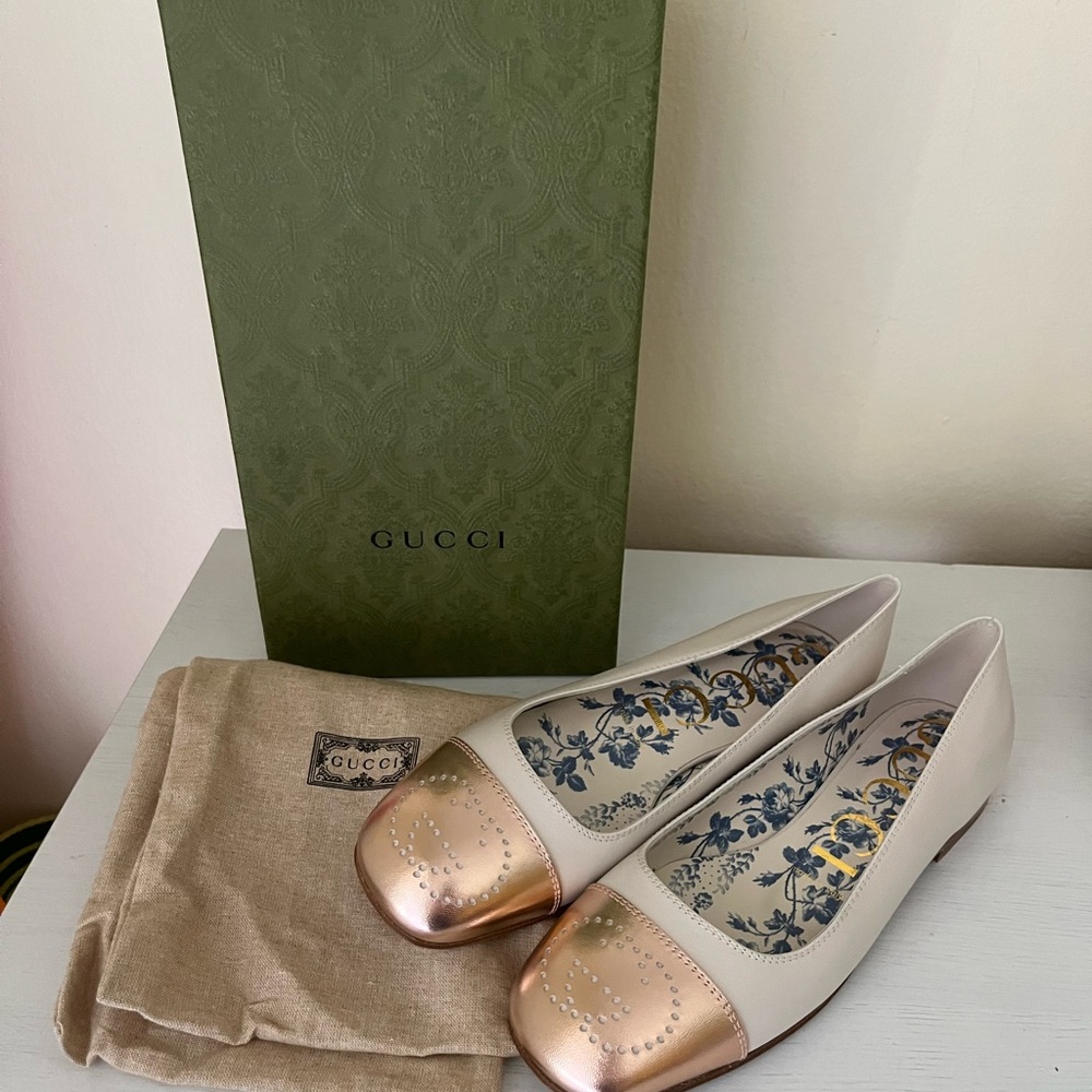 NIB Gucci Women's Leather Ballet Flat Mystic White Shoes Size 37.5 US 7-7.5. - Picture 8 of 9